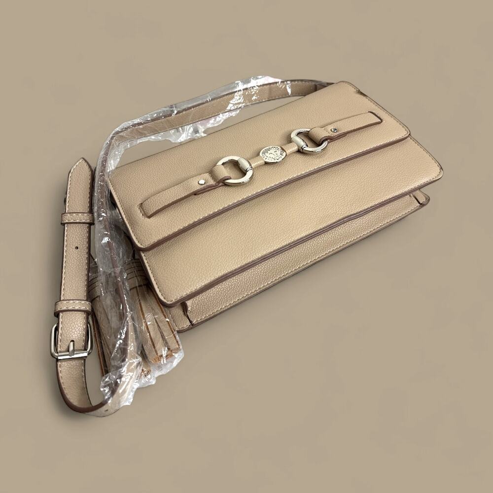 Anne Klein East West Flap Shoulder with Horse Bit Taupe NWT